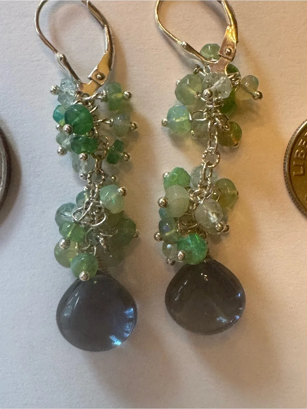 Blue Teardrop & Green Cluster Drop Earrings - Women Jewelry - Picture 2 of 3